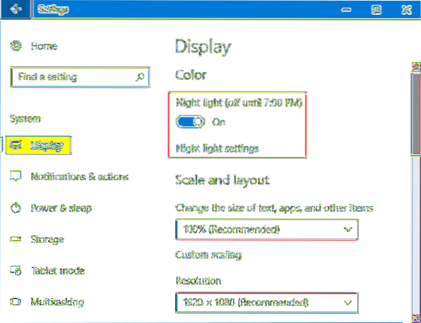 2 Möglichkeiten zum Aktivieren / Deaktivieren des Nachtlichts in Windows 10