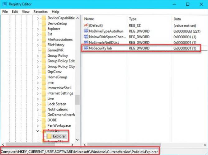 3 manieren om het tabblad Beveiliging in Windows 10 weer te geven / te verbergen