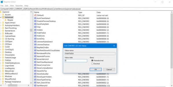 5 måter å vise / skjule filtyper i Windows 10