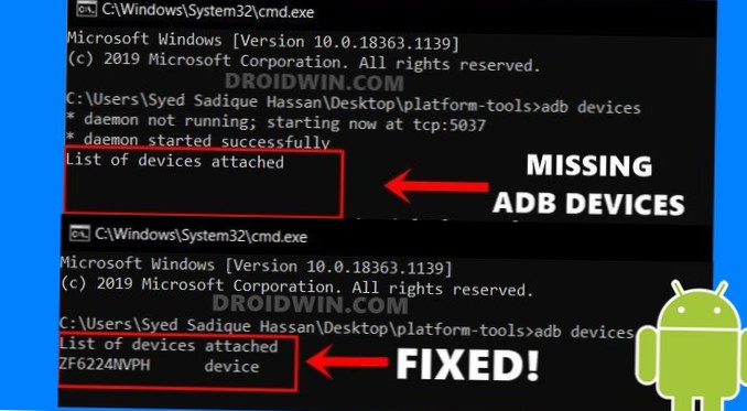 zařízení adb se nezobrazují v bootloaderu