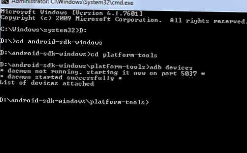 zařízení adb nezobrazující Windows 10