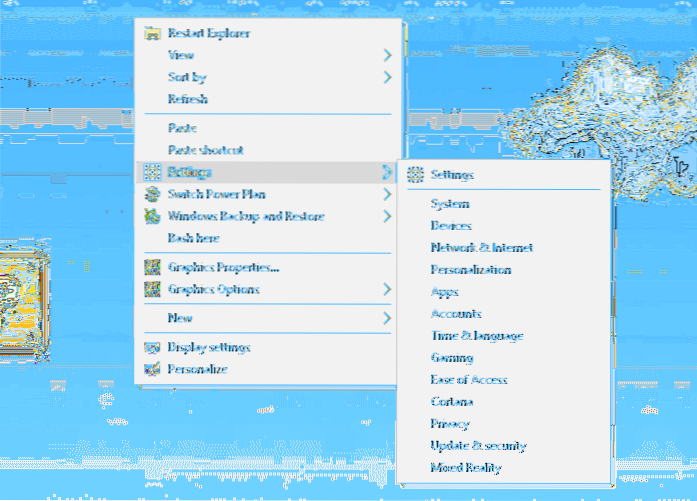 Legg til Innstillinger Cascading Context Menu på skrivebordet i Windows 10