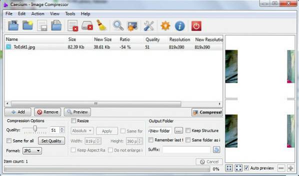 Cesio comprime facilmente le immagini in Windows