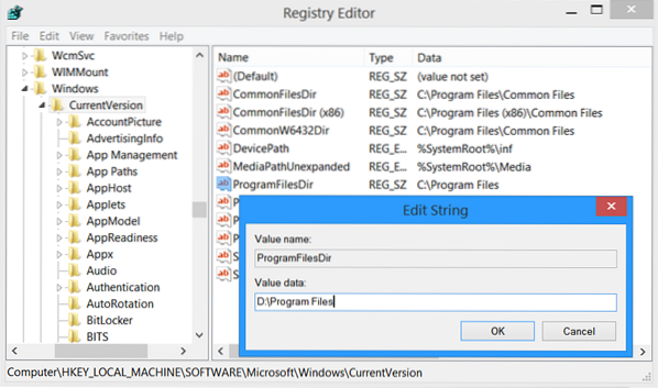 Change Default Installation Folder in Windows 10