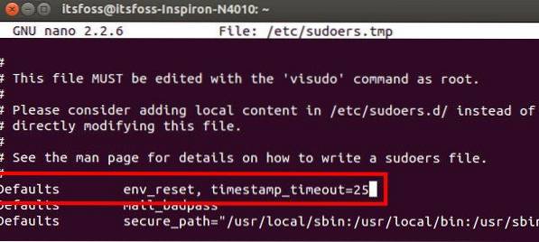 Ändra sudo lösenordstimeout i Ubuntu