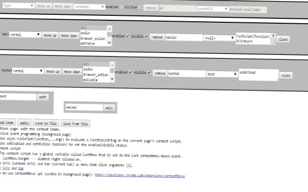 editor kontextové nabídky chrome