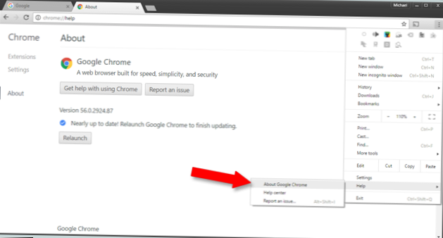 Kontrola verze Chrome