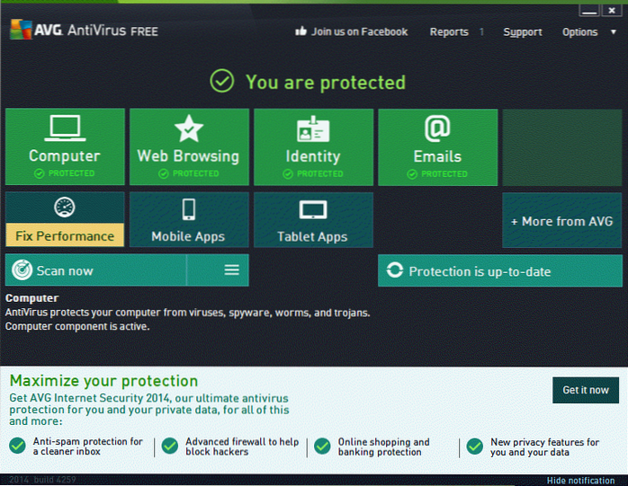 Převeďte zkušební verzi AVG Internet Security na AVG Free Antivirus