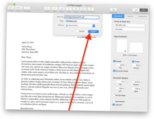 przekonwertować plik stron do formatu pdf