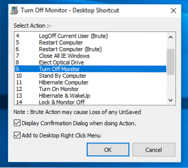 Opprett en snarvei og hurtigtast for å slå av skjermen i Windows 10