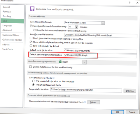 șablon personal implicit locație sharepoint