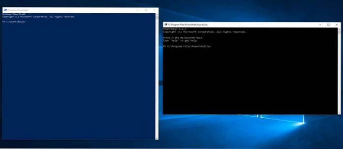 Diferença entre o Windows PowerShell e o PowerShell Core