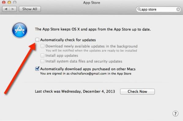 Disable Automatic App Updates in OS X Mavericks