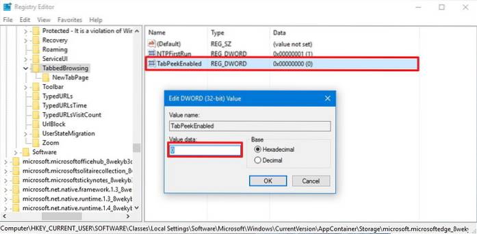 Disable Edge Tab Preview in Windows 10 Using Registry Tweak