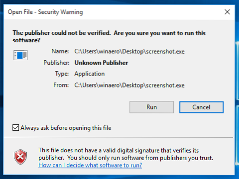 Desativar O Editor não pôde ser verificado Mensagem no Windows 10