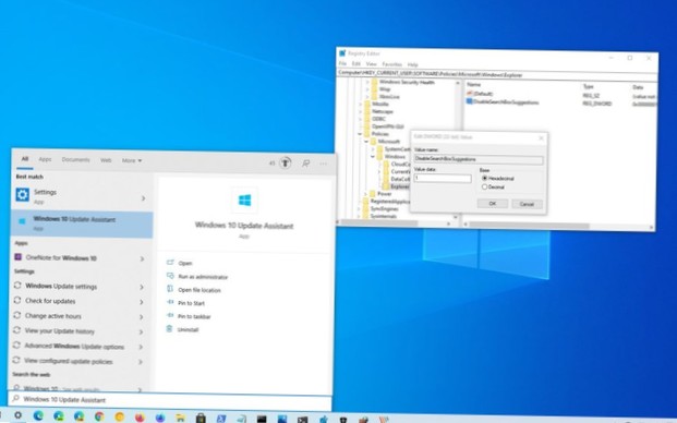 Deaktivieren Sie die Websuchfenster 10 20h2