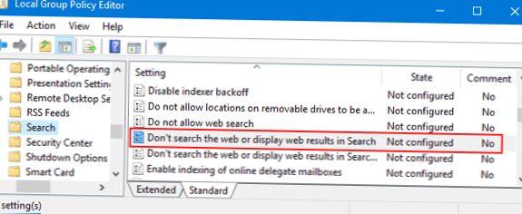 Deaktivieren Sie die Gruppenrichtlinie für die Websuche in Windows 10