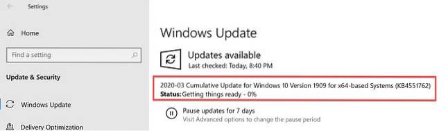 Download And Install KB4551762 Windows 10 Cumulative Update For March 2020 [Version 1909, 1903]