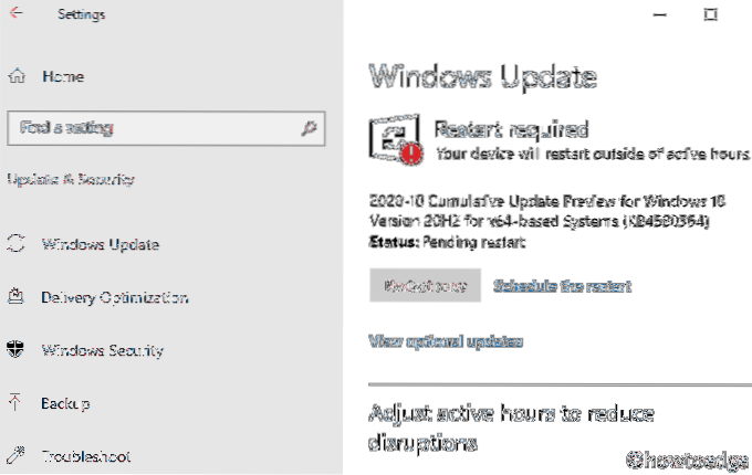 Scarica Windows 10 20H2 Cumulative Update Preview Build 19042.608 (KB4580364)