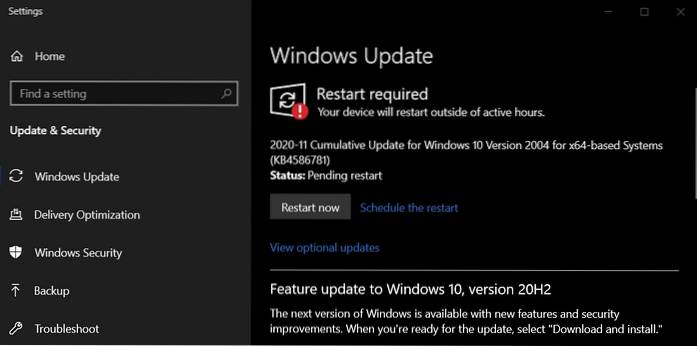 Scarica gli aggiornamenti cumulativi di Windows 10 per novembre 2020