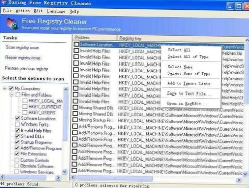 Descărcare Eusing Free Registry Cleaner Cum se folosește