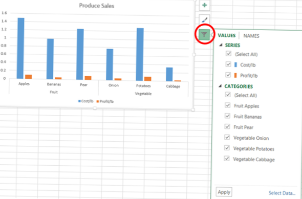 excel chart filters not showing