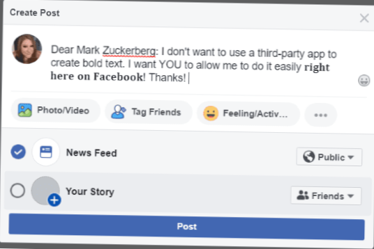 Facebook tučný text v komentáři