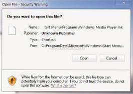 Fix Favorites File Download Security Warning and Start Menu Shortcuts Warning