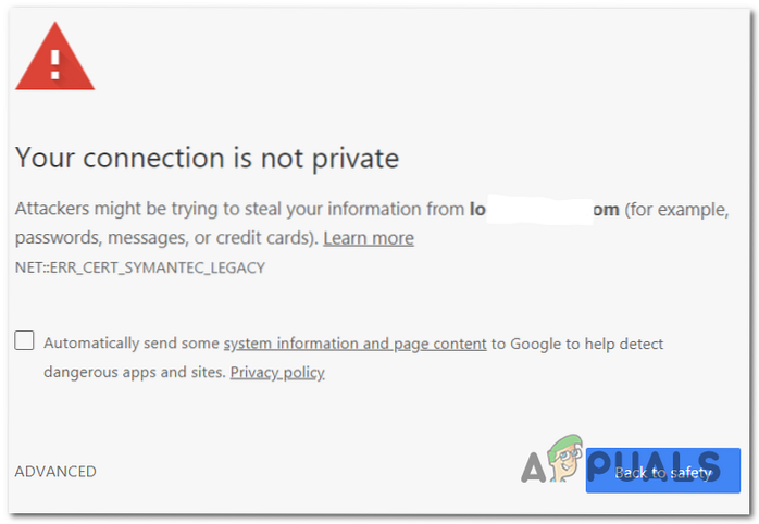 Remediere- Eroare de legătură Google Chrome NET CERT SYMANTEC