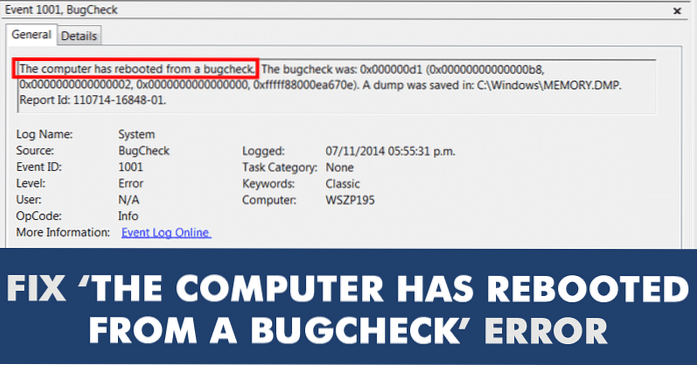 Fix The computer has rebooted from a bugcheck issue in Windows 10