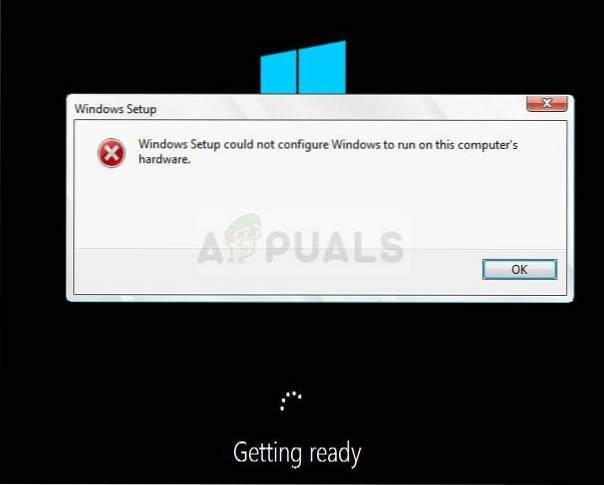 Fix- Windows Setup could not configure Windows to run on this computer's hardware problem in Windows 10