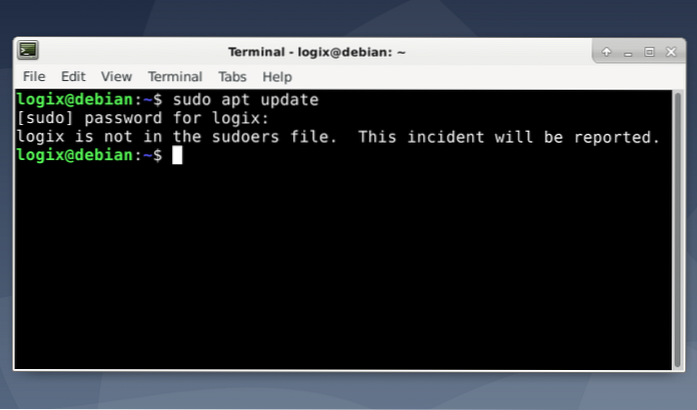 Correction de le nom d'utilisateur n'est pas dans le fichier sudoers. Cet incident sera signalé Erreur dans Ubuntu