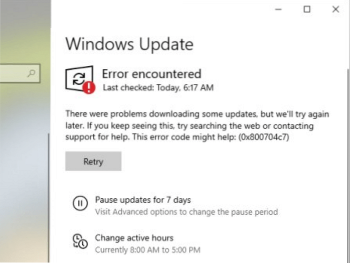Fix-Windows Update Error 0x800704c7 no Windows 10