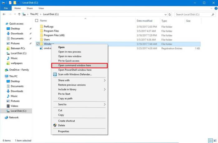 Get back “Open command window here” context menu option in Windows 10