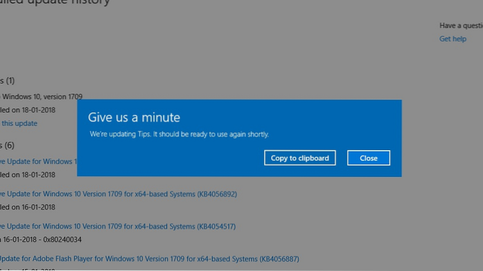 Give us a minute, We're updating app error in Windows 10