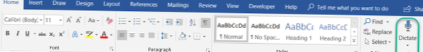 onglet accueil dans ms word 2016