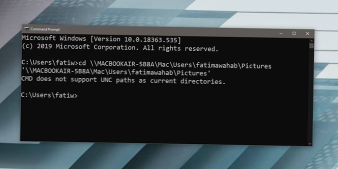Sådan får du adgang til en netværksplacering i Kommandoprompt på Windows 10