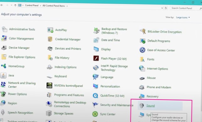 How to access Control panel sound settings on Windows 10 1903