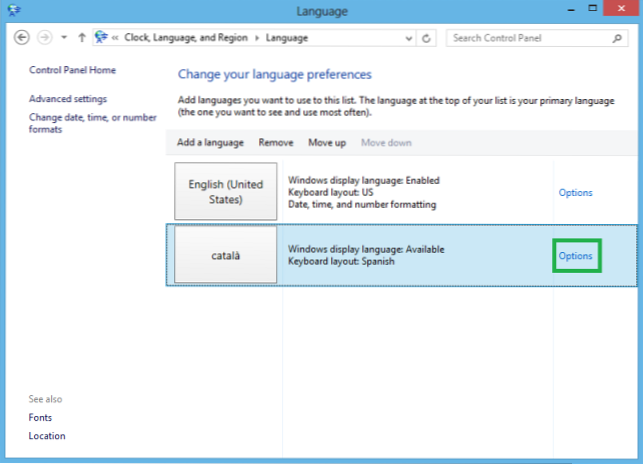 Cómo agregar o quitar paquetes de idioma en Windows 8