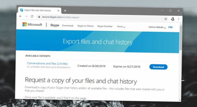 Jak zálohovat historii chatu pro Skype UWP ve Windows 10