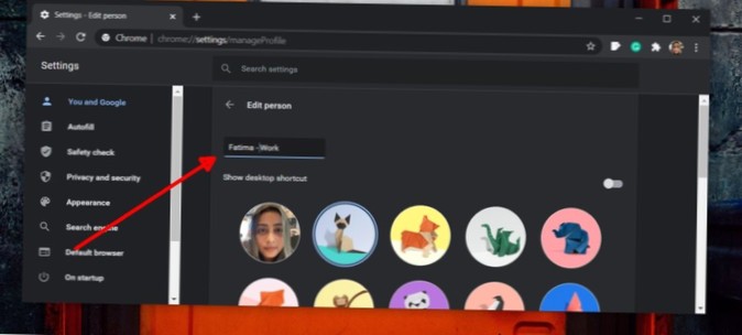 How to change Chrome profile name