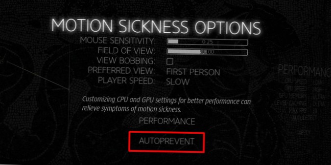 Jak změnit nastavení hry, aby se snížila pohybová nemoc