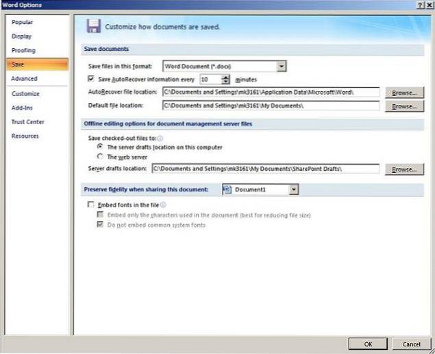 How to Change the default save location in MS Word