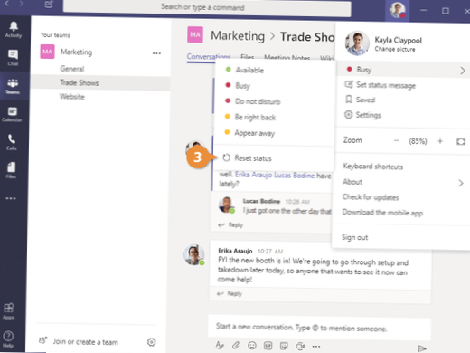 How to change the Microsoft Teams status settings