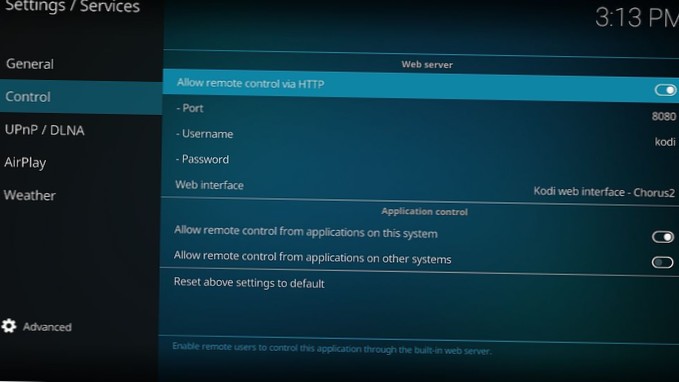 Jak ovládat Kodi přes internet pomocí webového rozhraní Kodi