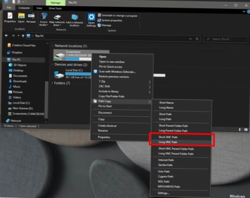 Sådan kopieres den fulde sti til netværksplaceringer på Windows 10