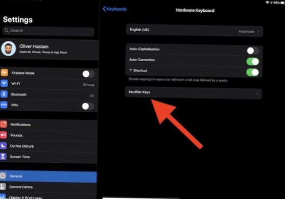 Så här anpassar du modifierarknappar för ett tangentbord på iPad