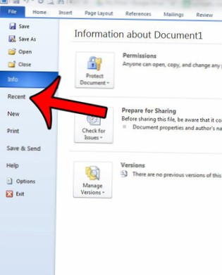 hvordan man sletter nylige dokumenter i word 2010