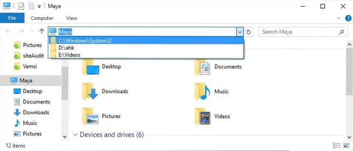 Sådan slettes Windows Explorer adresselinjehistorik i Windows