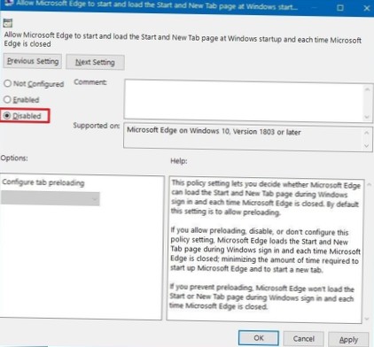 How To Disable Edge Preloading On System Boot On Windows 10